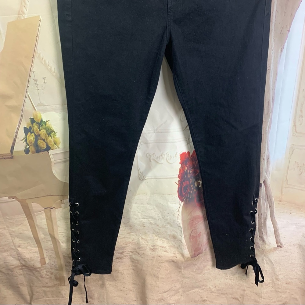 🔥FINAL SALE FREE SHIPPING!🔥 NEW Good American Good Legs Velvet Half Lace Up Jea - Picture 4 of 11